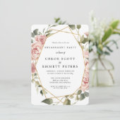 ほこりっぽいピンクローズジオメトリックフレーム婚約パーティ 招待状 (スタンド正面)