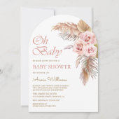 ほこりっぽいピンクローズパンパスグラスアーチベイビーシャワー 招待状 (正面)