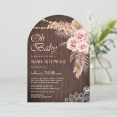 ほこりっぽいピンクローズパンパスグラスウッドアーチベイビーシャワー 招待状 (スタンド正面)