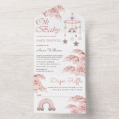 ほこりっぽいピンクローズパンパスボホレインボーベビーシャワー オールインワン招待状 (内側)