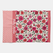 ほこりっぽいピンクローズパーソナライズされた キッチンタオル (横)