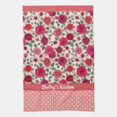 ほこりっぽいピンクローズパーソナライズされた キッチンタオル (縦)