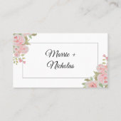 ほこりっぽいピンクローズフローラの水色結婚の プレイスカード (裏面)