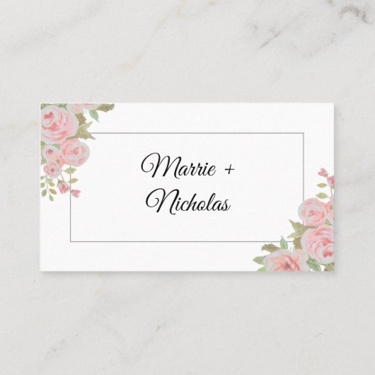 ほこりっぽいピンクローズフローラの水色結婚の プレイスカード (裏面)