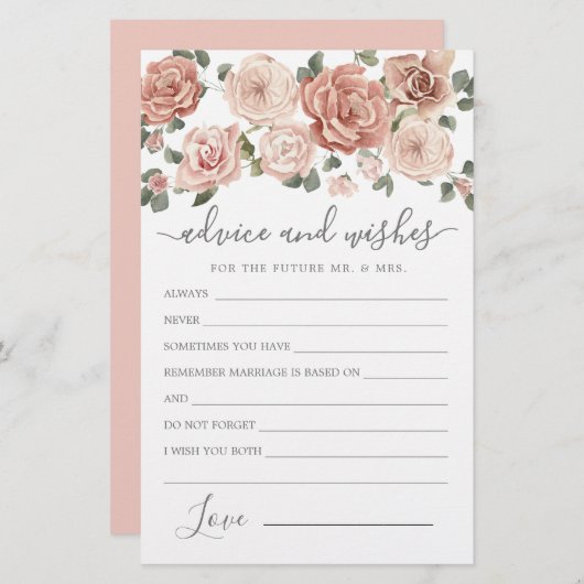 ほこりっぽいピンクローズフローラアドバイスとウィッシュズカード (正面/裏面)