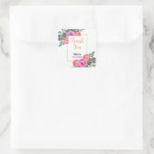 ほこりっぽいピンクローズフローラグリーナリー金ゴールドありがとう スクエアシール (バッグ)