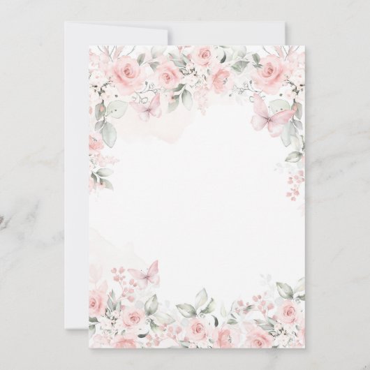 ほこりっぽいピンクローズブライダルシャワー招待 招待状 (裏面)