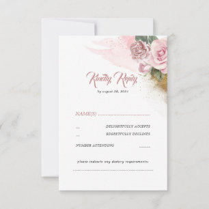 ほこりっぽいピンクローズロマンチックな結婚式RSVP 出欠カード