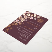 ほこりっぽいピンクローズ中国の金ゴールド結婚ズ 箔招待状 (回転した状態)