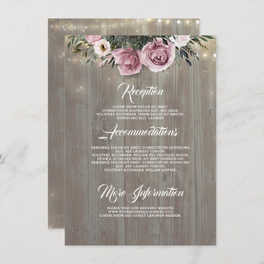 ほこりっぽいピンクローズ素朴カントリーウェディング詳細 エンクロージャーカード (正面/裏面)