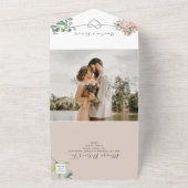 ほこりっぽいピンクローズ結婚フローラ オールインワン招待状 (外側)