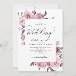 ほこりっぽいピンクローズ赤面ウォーター色結婚フローラ 招待状