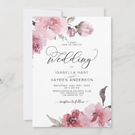 ほこりっぽいピンクローズ赤面花結婚のフローラ 招待状