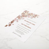 ほこりっぽいピンクローズ金ゴールドさくらんぼ結婚ブロッサム 箔招待状 (回転した状態)