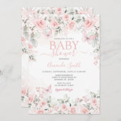 ほこりっぽいピンクローゼベビーシャワーの招待 招待状 (正面/裏面)