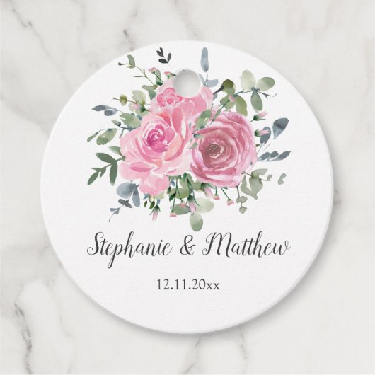 ほこりっぽいピンクローゼユーカリプトゥス結婚ボタニカル フェイバータグ (正面)