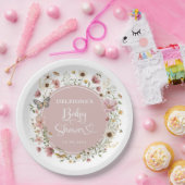 ほこりっぽいピンクワイルドフラワーガーデンベビーイン開花シャワー ペーパープレート (パーティー)