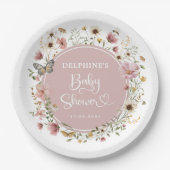 ほこりっぽいピンクワイルドフラワーガーデンベビーイン開花シャワー ペーパープレート (正面)