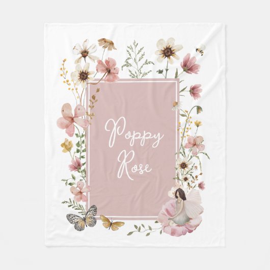 ほこりっぽいピンクワイルドフラワーフェアリープリンセスベビーガール フリースブランケット (正面)