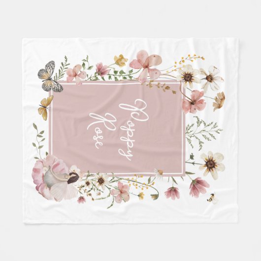 ほこりっぽいピンクワイルドフラワーフェアリープリンセスベビーガール フリースブランケット (正面(横))