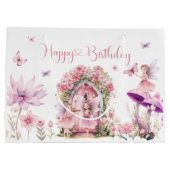 ほこりっぽいピンクワイルドフラワーフェアリー誕生日パーティー ラージペーパーバッグ (裏面)