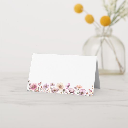 ほこりっぽいピンクワイルドフラワー座席表- Boho Watercolo プレイスカード (正面)