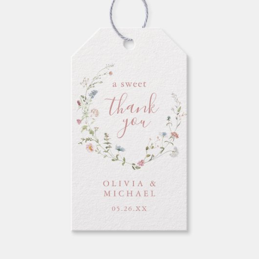 ほこりっぽいピンクワイルドフラワー素朴ボホ感謝していが好みの ギフトタグ (正面)