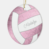 ほこりっぽいピンク名前をカスタムするキープサバレーボール セラミックオーナメント (左)
