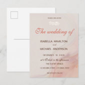 ほこりっぽいピンク大理石スクリプトカリグラフィホワイトブランチ インビテーションポストカード (正面/裏面)