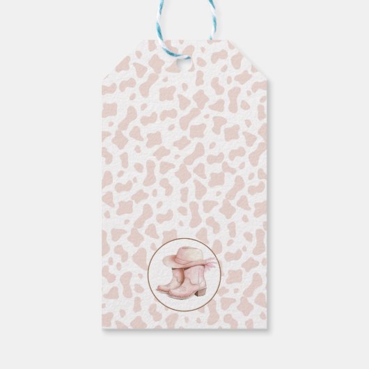 ほこりっぽいピンク女性のカーボーイブーツ最初のロデオ1歳の誕生日 ギフトタグ (裏面)