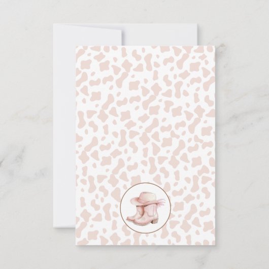 ほこりっぽいピンク女性のカーボーイブーツ最初のロデオ1歳の誕生日 サンキューカード (裏面)