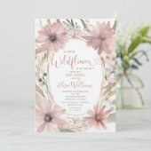 ほこりっぽいピンク小さなワイルドフラワーガールベビーシャワー 招待状 (スタンド正面)