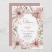 ほこりっぽいピンク小さなワイルドフラワーガールベビーシャワー 招待状 (正面/裏面)