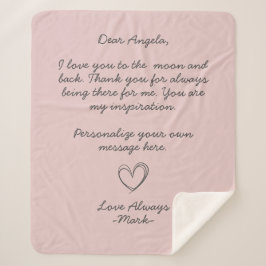 ほこりっぽいピンク手書きラブレターまたはメッセージ シェルパブランケット