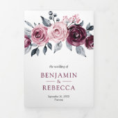 ほこりっぽいピンク梅パープルフローラQRコード結婚ズ 三つ折り招待状 (カバー)