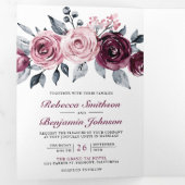 ほこりっぽいピンク梅パープルフローラQRコード結婚ズ 三つ折り招待状 (内部最初)