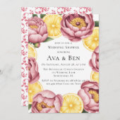 ほこりっぽいピンク牡丹とレモンウェディングシャワー 招待状 (正面/裏面)