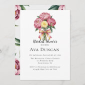 ほこりっぽいピンク牡丹とレモンブライダルシャワー 招待状 (正面/裏面)