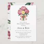 ほこりっぽいピンク牡丹とレモン婚約パーティ 招待状 (正面/裏面)