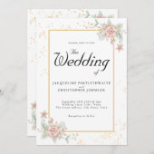 ほこりっぽいピンク牡丹フローラシックな水結婚色の 招待状 (正面/裏面)