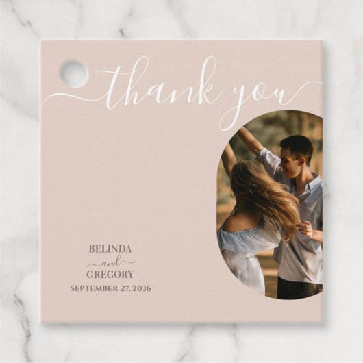 ほこりっぽいピンク私たちはミニマリストの写真結婚のギフトをする フェイバータグ (正面)