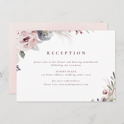 ほこりっぽいピンク素朴なボホフローラ披露宴 エンクロージャーカード (正面/裏面)