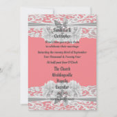 ほこりっぽいピンク結婚の白いレースの写真の招待 招待状 (正面)