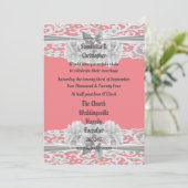 ほこりっぽいピンク結婚の白いレースの写真の招待 招待状 (スタンド正面)