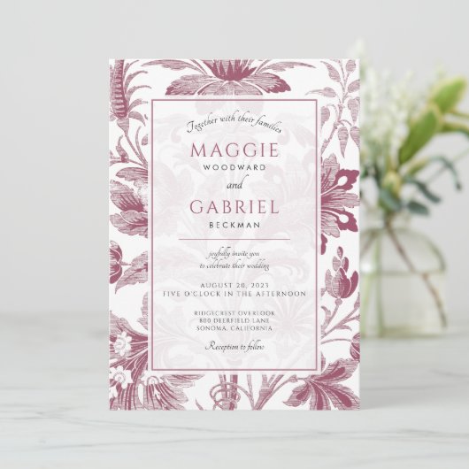 ほこりっぽいピンク結婚フローラ 招待状 (スタンド正面)