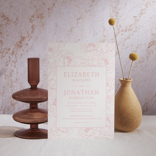 ほこりっぽいピンク結婚フローラ 招待状