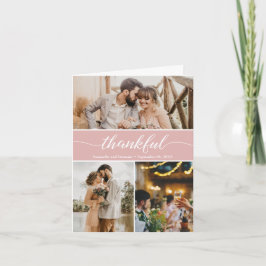ほこりっぽいピンク結婚色の感謝写真コラージュ サンキューカード