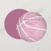 ほこりっぽいピンク色のバスケットボール誕生日スポーツパーティー 案内状 (正面/裏面)