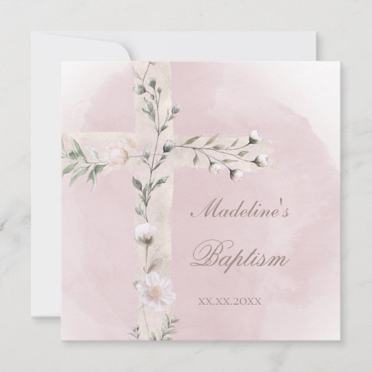 ほこりっぽいピンク色のバプテスマ 招待状 (正面)