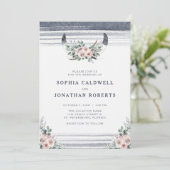 ほこりっぽいピンク色のバラでブルホーン結婚の音 招待状 (スタンド正面)